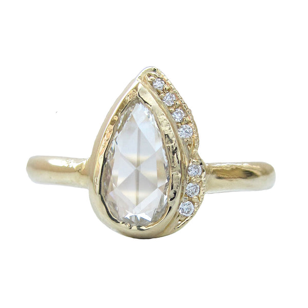 Pear-shaped Raindrop Rosecut Diamond Ring.