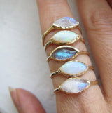 Tribe Moonstone Ring with Rosecut Rainbow Moonstone as a Set of Five.