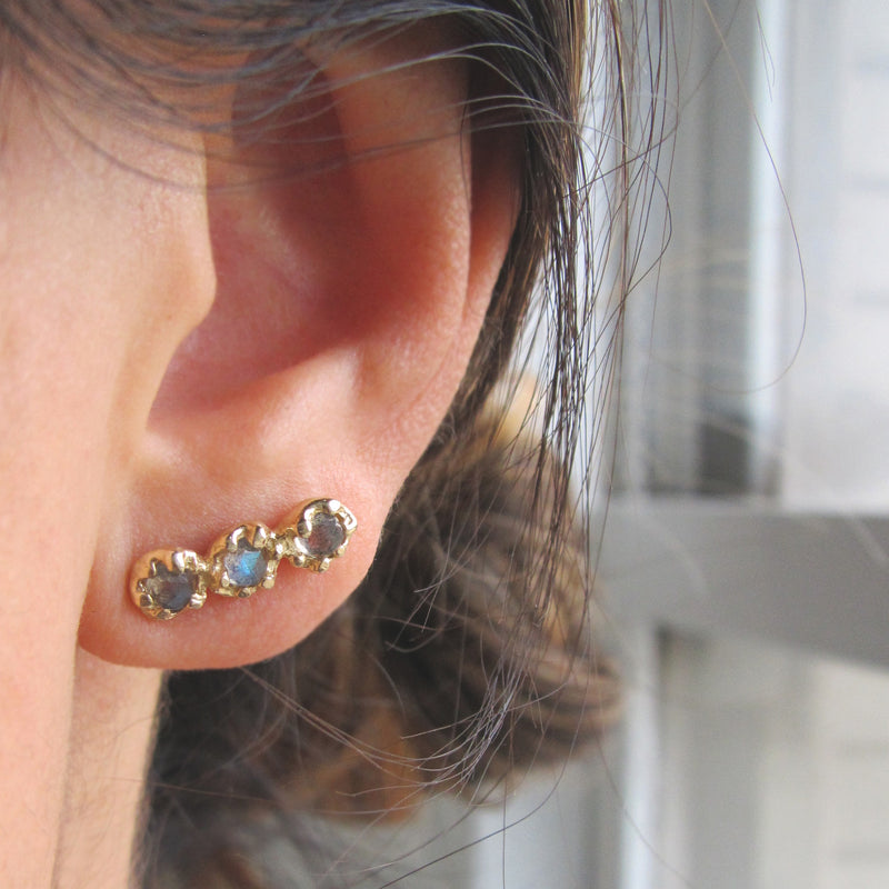 Mini Haku Lei Earrings on Woman's Ear wore Horizontally.