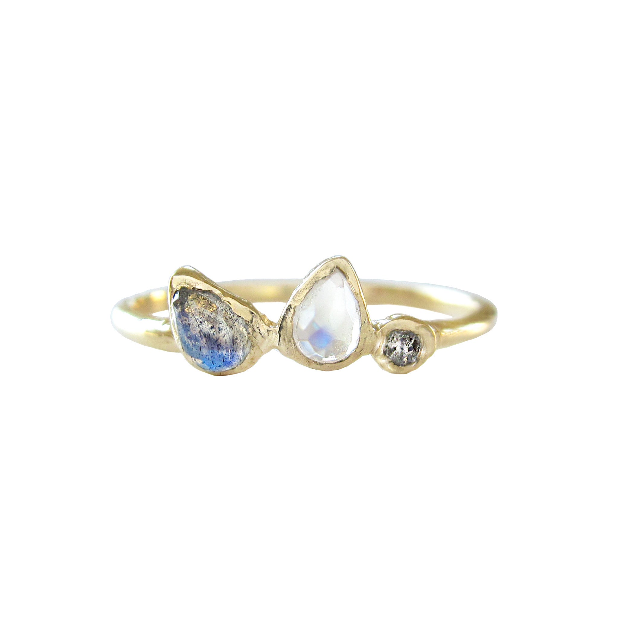 Diamond + Labradorite Blossom Ring 14K White Gold