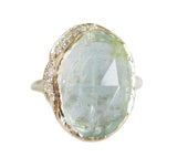 Handcrafted 14K yellow gold rose cut aquamarine and diamond ring