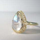 14K yellow gold one of a kind Big Raindrop Moonstone Ring side view