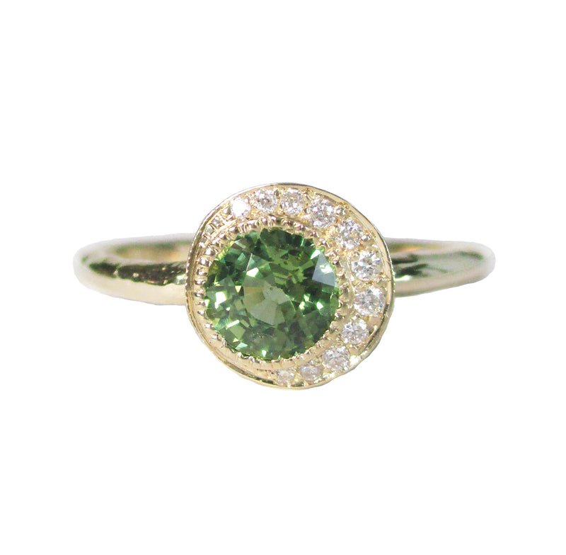 Handcrafted 14K yellow gold green sapphire ring