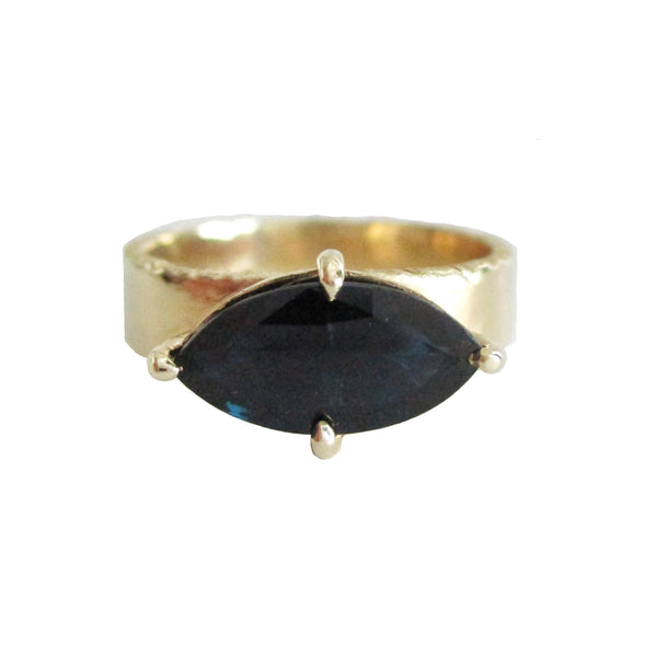 14K yellow gold 5mm ring with 4 prong marquis sapphire center