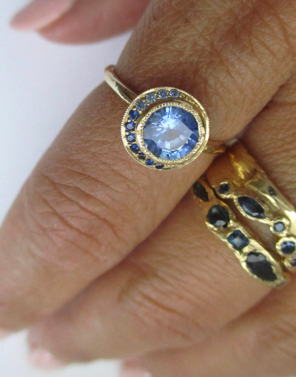 Crescent Ombre Blue Sapphire Ring