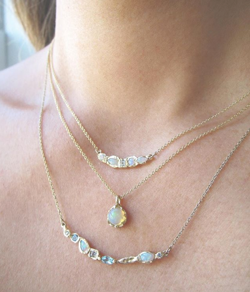Ama Mermaid Necklace made with Opal, blue topaz and aquamarine as Part of a Set.