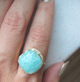 14k Amazonite Cove Ring with a twinkling strip of pavé-set white round brilliant diamonds.