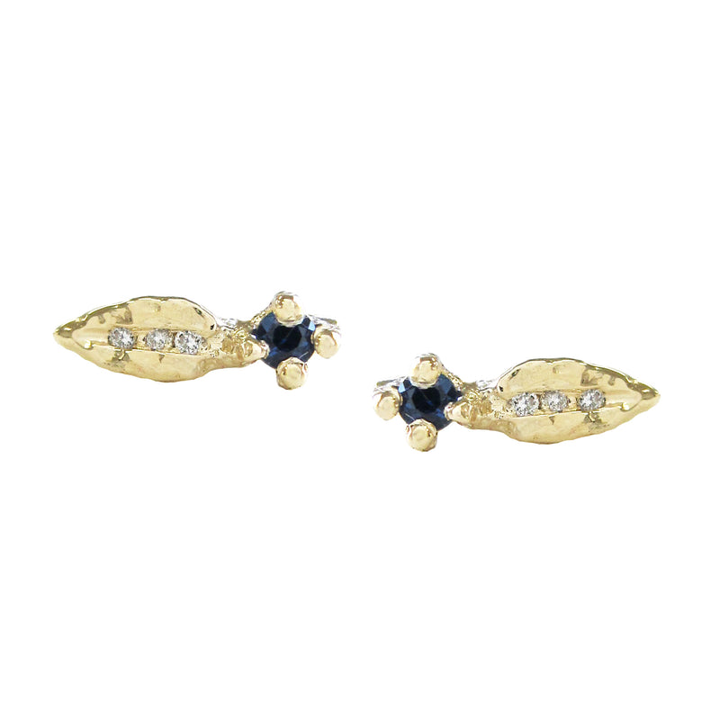 Sprout sapphire studs with white round brilliant accent diamonds.