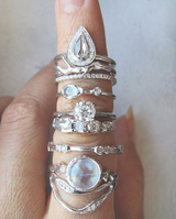 9 White Gold Diamond Rings on index finger. 