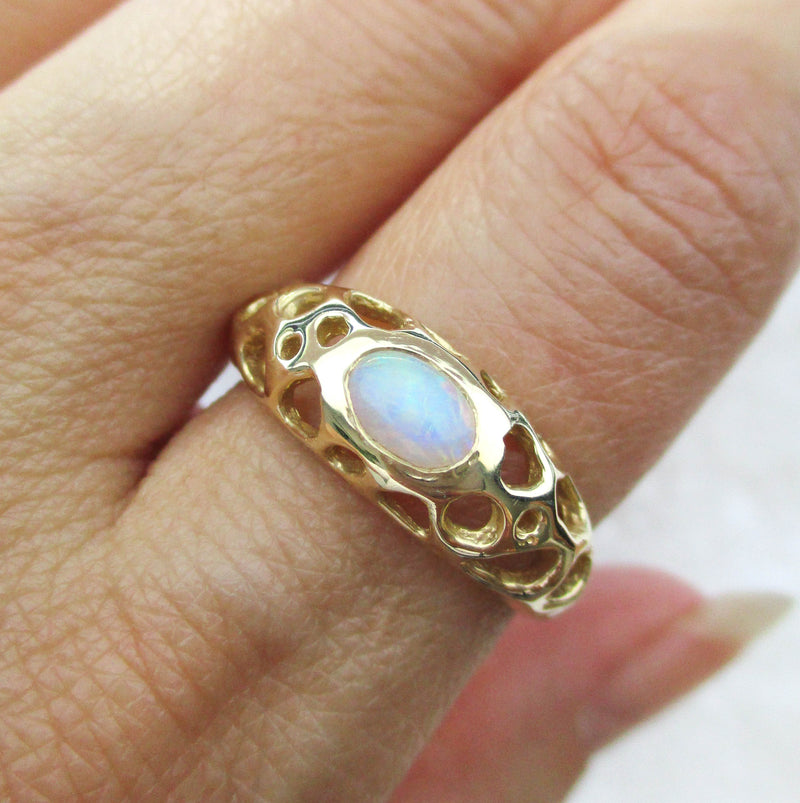 Misa Jewelry Still Water 14K gold opal ring on hand