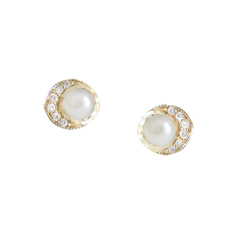 Misa Jewelry Baby Moon Pearl Earrings 14K yellow gold diamond pearl earrings 