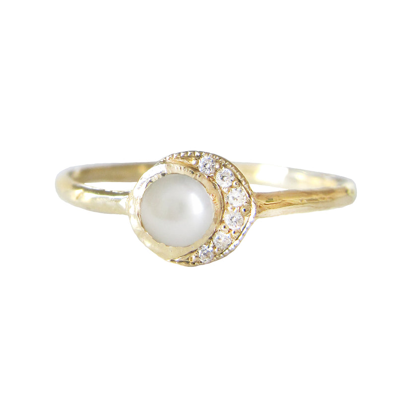 Misa Jewelry Baby Moon Pearl Ring 14K yellow gold diamond pearl ring