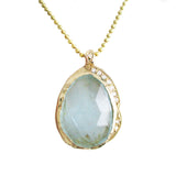 Misa Jewelry Hidden Cove Aquamarine Necklace with white diamonds 14K gold