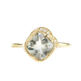 Misa Jewelry Mini Cove Green Amethyst Ring 14K gold with white diamonds
