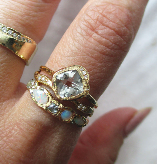MISA Jewelry Mini Cove Amethyst Ring Wave Eternity Diamond Ring Journey Treasure Mermaid Ring 14K yellow gold rings on hand
