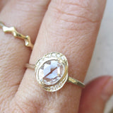 Misa Jewelry Oasis Rosecut Diamond Ring on the hand 14K gold 