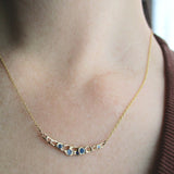 Misa Jewelry Tide Pool Blue Necklace sapphire aquamarine blue topaz 14K gold necklace on the neck