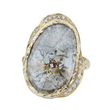 Diamond slice hidden cove ring with a Pavé-set white round brilliant small diamonds.