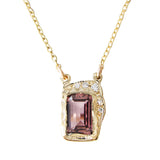 14K gold Reflection Pink Tourmaline Necklace with diamonds