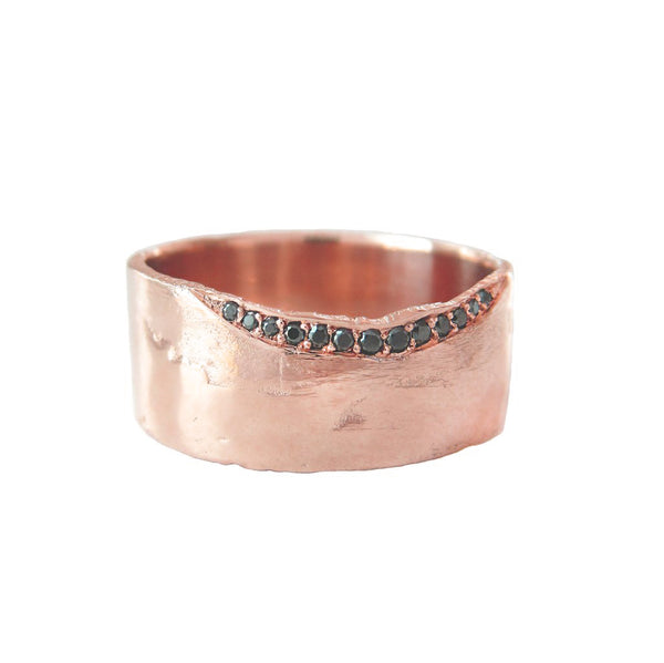 14K Rose Gold Trail Black Diamond 9mm Ring wide ring 