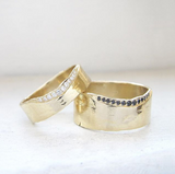 14K Yellow Gold Trail White Diamond 6mm Ring and 14K White Gold Trail Black Diamond 9mm Rings
