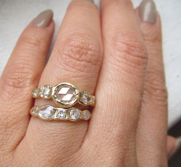 14K Yellow Gold Journey Rosecut Diamond Ring as Part of a Set of Two.