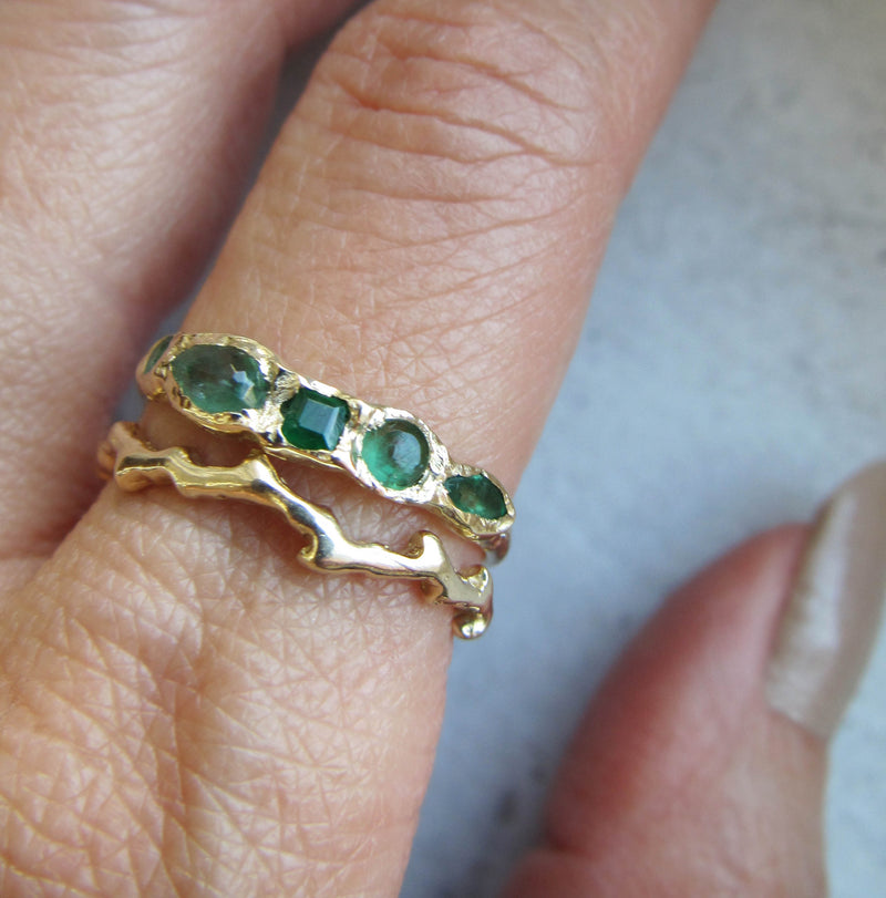14K Journey Treasure Emerald Ring on Woman's Hand. 