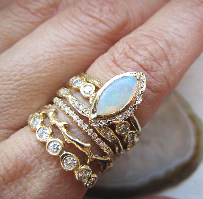 14K Yellow Gold Native Opal Ring Combined with 6 More Rings.