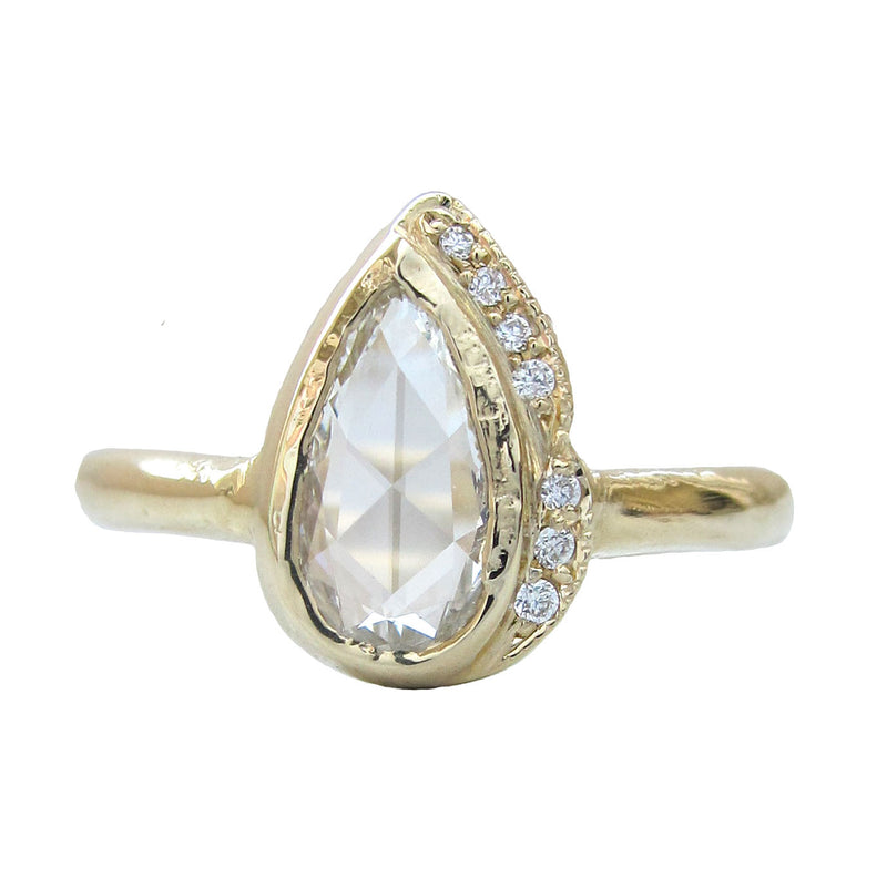 Pear-shaped Raindrop Rosecut Diamond Ring.