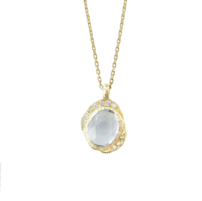 Oasis Blue Topaz Necklace with White Round Brilliant Diamonds.