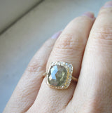 14k Rustic Diamond Reflection Ring on Woman's Hand.