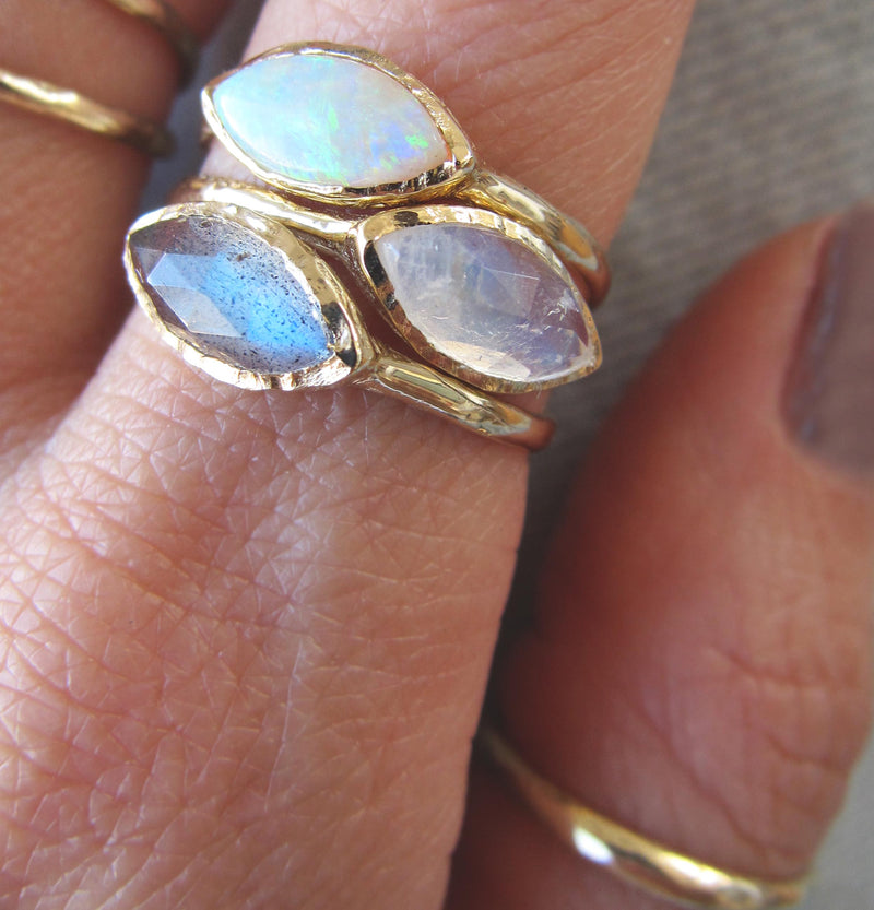 Tribe Moonstone Ring with Rosecut Rainbow Moonstone as a Set of Three.