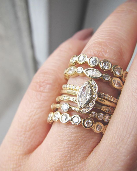 Marquis Eternity Ring Close-up On Woman's Hand.