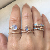 Moonstone Rings Collection on Woman's Right Hand.