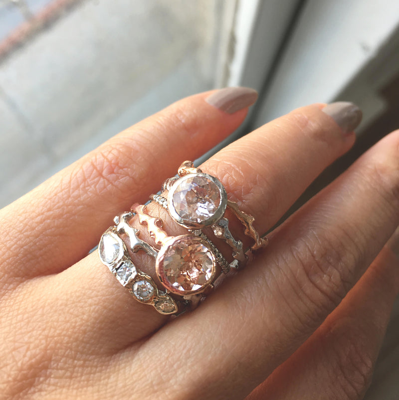 White Gold and Rose Gold Morganite Bloom Rings.