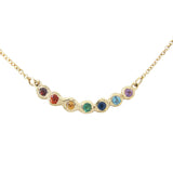 Tauri Rainbow Necklace made with red garnet, orange sapphire, citrine, emerald, blue sapphire, blue topaz and amethyst.