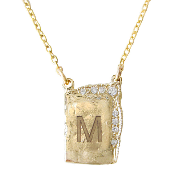 14k Reflection Monogram Necklace with letter M.