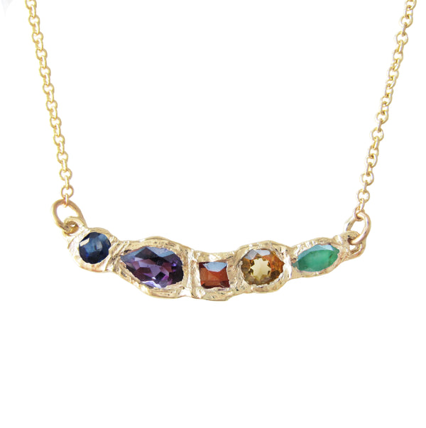 Sapphire, amethyst, garnet, citrine and emerald cave necklace. 