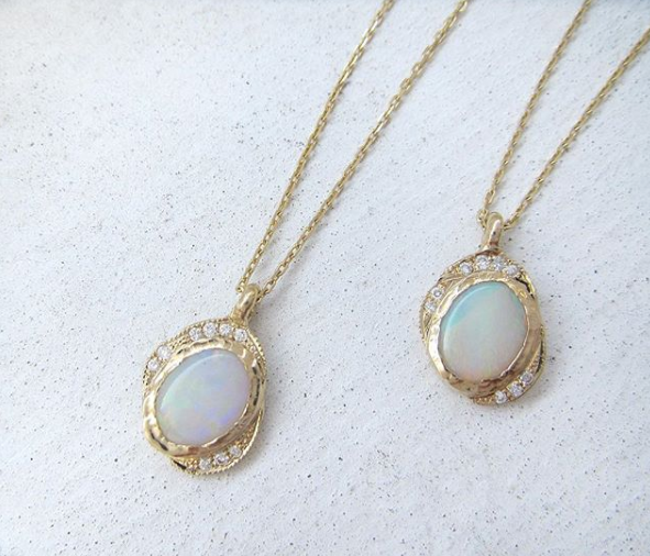 14K Yellow Gold Oasis Opal Necklace as a Set of Two.