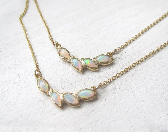 14k Yellow Gold Petal Opal Necklace set of Two.