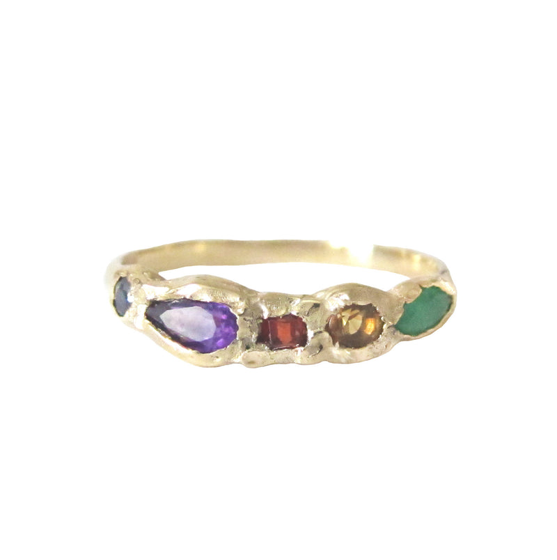 Sapphire, amethyst, garnet, citrine and emerald gold ring. 