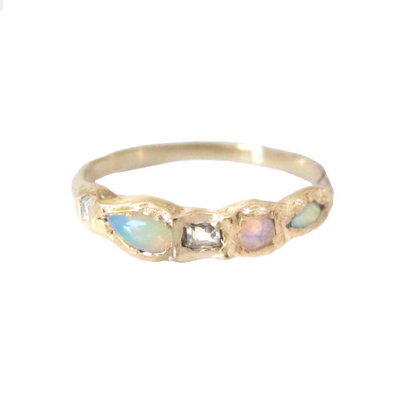 Opal and aquamarine 14K Yellow gold ring. 