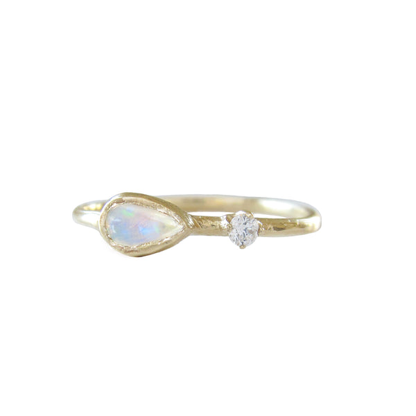 Guiding Light Opal Ring with White Round Brilliant Diamond.