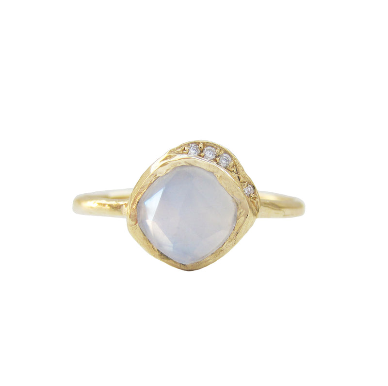 Mini cove chalcedony ring with white round brilliant diamonds