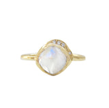 Mini cove moonstone ring with white round brilliant diamonds