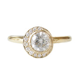 Crescent Diamond Ring with White Round Brilliant Diamond Center.