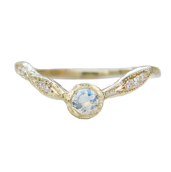 Lookout Point 3mm moonstone ring with white round brilliant diamonds.