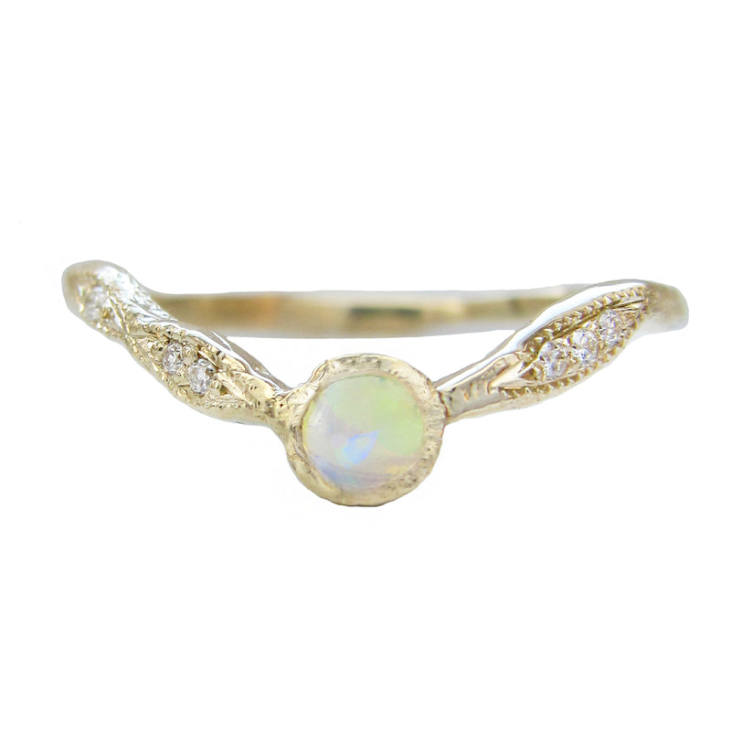 Lookout Point 3mm opal ring with white round brilliant diamonds.
