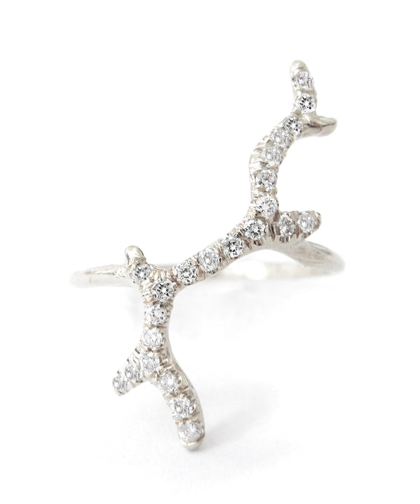 White Gold Branch ring with diamonds. 