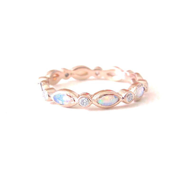 Rose Gold Opal Eternity Ring with Diamonds.